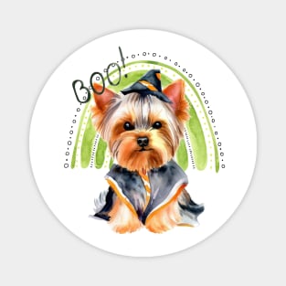 Cute Yorkie Halloween with Green Rainbow Magnet